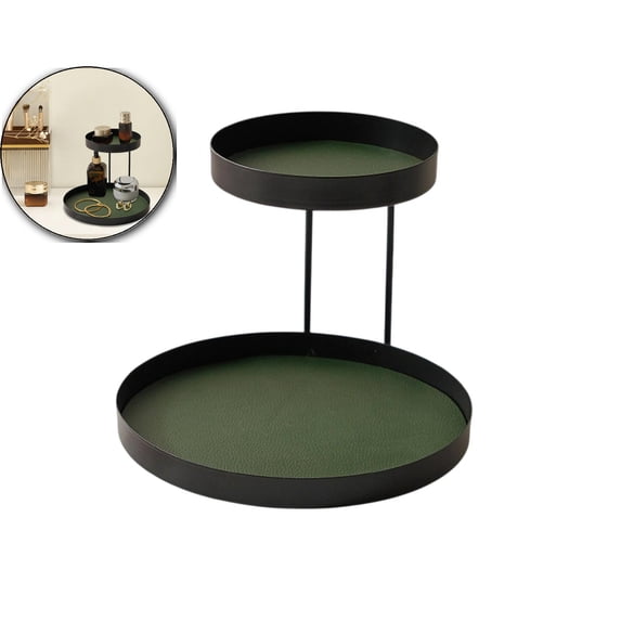 Iron Storage Rack with Leather Cushion Countertop Storage Box Wrought Iron Storage Tray Bathroom Counter Organizer Oval Desk Decorative Tray