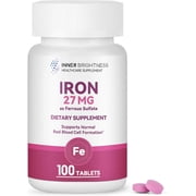 Inner Brightness Iron Supplement 27mg for Iron Deficiency & Anemia Support, 100 Tablets, Red Blood Cell Support & Energy for Women & Men, 100 Day Supply