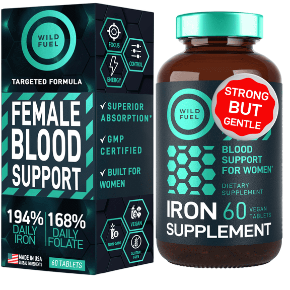 Iron Supplement for Women with Folic Acid - 35 mg Blood Builder Ferrous Sulfate, Folic Acid 400 mcg - Iron Pills for Women with Anemia & Pregnancy Support - 60 Gluten-Free, Vegan Tablets