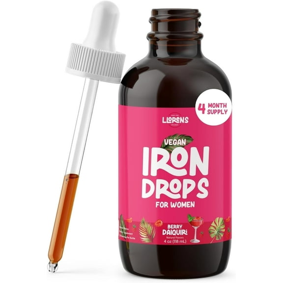 Iron Supplement for Women Iron Drops Daily Support, 20mg of Polysaccharide Iron Complex Iron Free Taste, Natural Sweeteners, Vegan and Paraben Free (Berry Daiquiri, 4 Fl Oz)