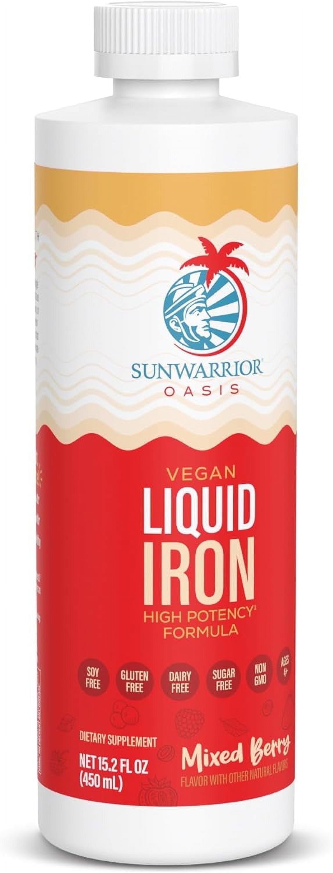 Sunwarrior Liquid Iron Supplement for Women, Fast-Absorbing Immune Support, Mixed Berry 15.2 fl oz