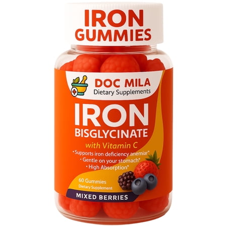 Doc Mila Iron Bisglycinate Gummies 25mg with Liposomal Vit C - 60 Gummies