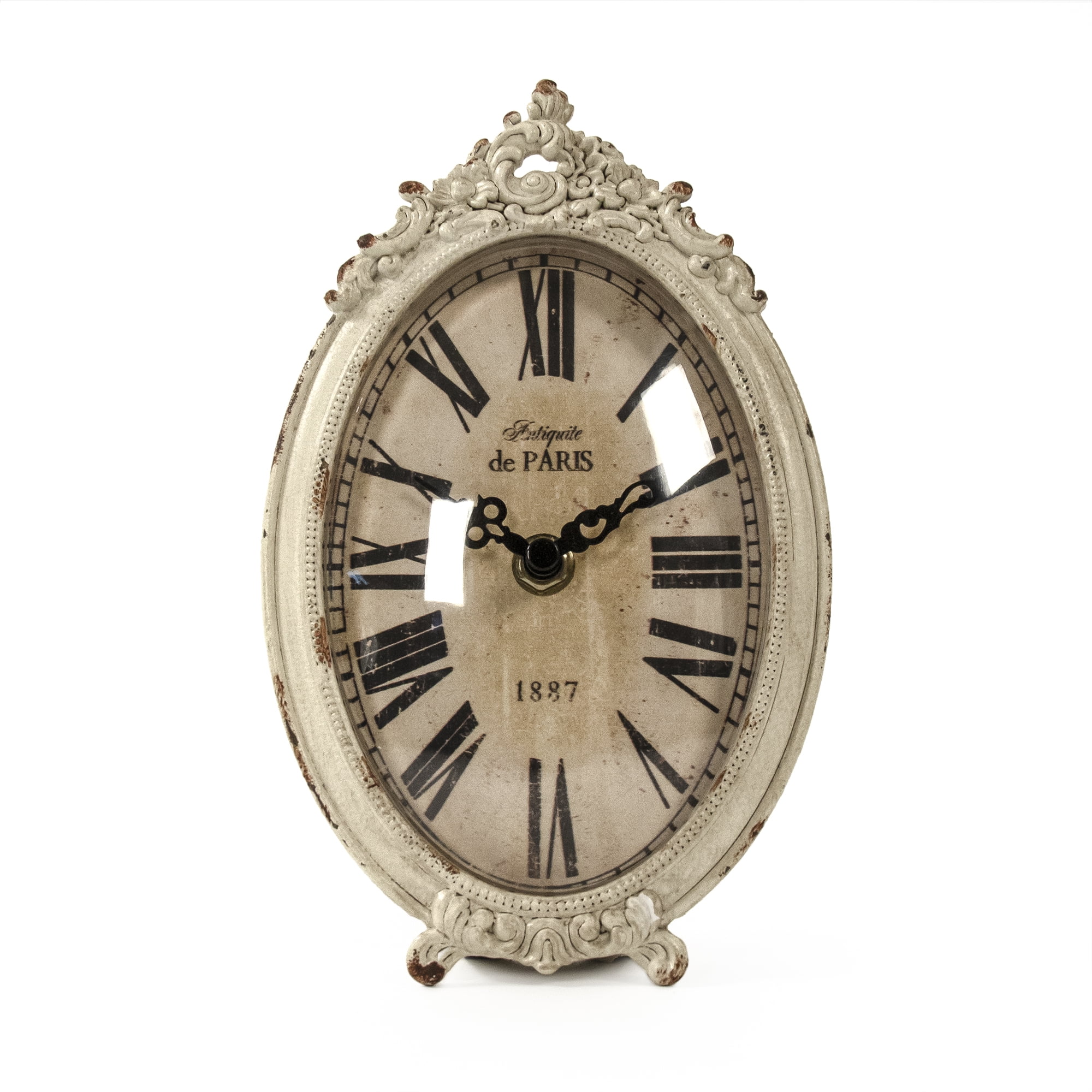 Antique Off-White Iron Roman Numeral Table Clock