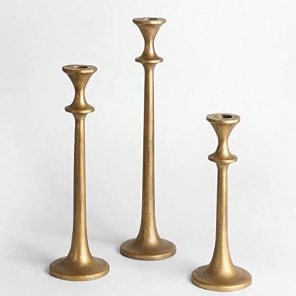 Iron Taper Candle Holder - Set of 3 Decorative Candle Stand - Candlestick Holder for Wedding Dinning Party - Antique Brass
