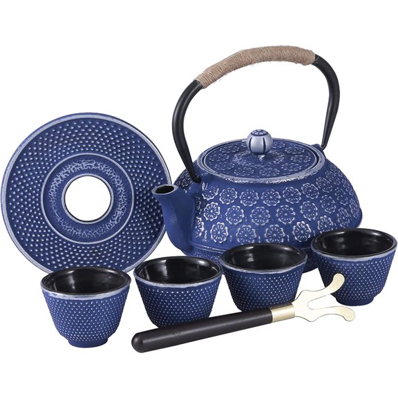 Iron Teapot Set Tetsubin Tea Kettle with 4 Cups, Stainless Steel Infuser for Stove Top Tea Brewing 28 oz