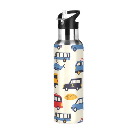 Iron Towers Vehicles Fishes Cartoon Sports Bottle with Straw Stainless Steel Water Jug Portable Thermal Cup Leak-proof 600ML