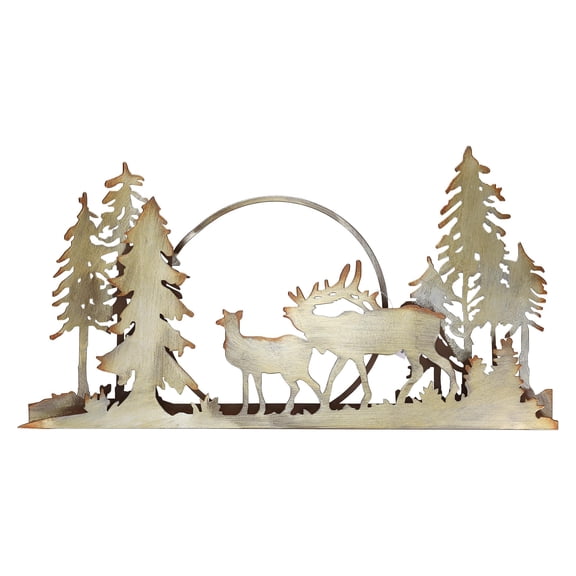 Iron Trees, Wolf & Elk On Stand Silver/Brown