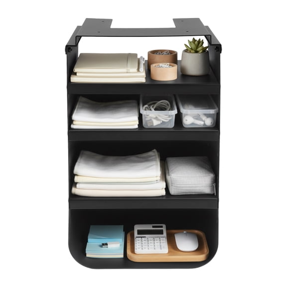 Iron Under Desk Storage Cabinet Shelf, 20lbs High Capacity Shelving Unit with Height Adjustable Shelves