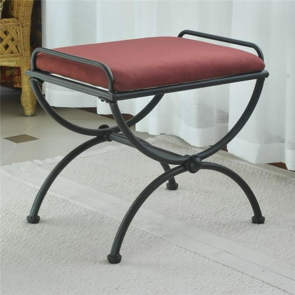 Iron Upholstered Vanity Stool, Red Wine
