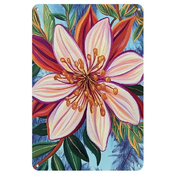 Iron Wall Art Decor - Vibrant Floral Design, 1 Pc 8x12 Inch, Weather-Resistant Metal Print, Pre-Drilled for Easy Hanging, JIT Art