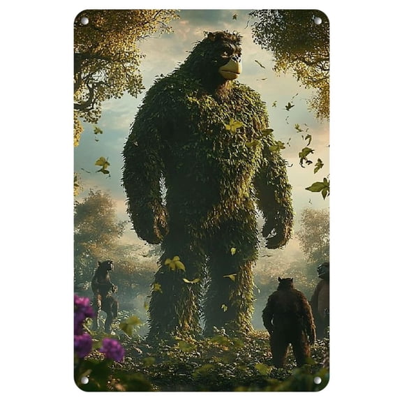 Iron Wall Art - Giant Covered in Plants, Lush Jungle Scene, Vintage Style Decorative Painting for Home or Office Decor, Nature Decor