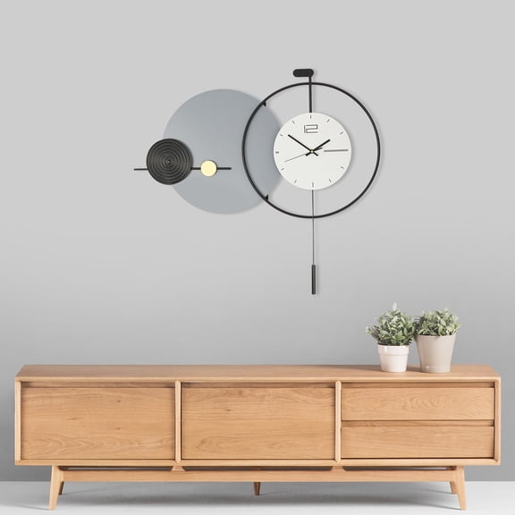 Iron Wall Clock with Pre-drilled Holes 79*72cm Size, Quartz Movement, Easy Installation for Bedrooms & Meeting Rooms Black+Gray