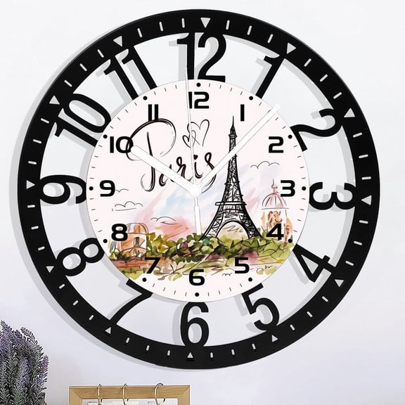 Iron Wall Clocks,Eiffel Tower Paris 10 Inch Wall Clock,Summer Small Battery Operated Wall Clocks Decorative for Kitchen/Living Room/Bedroom/Bathroom/Dining Room Style 1010inch(2525cm)