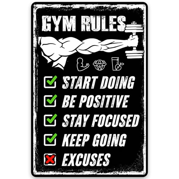 Iron Wall Decor Sign 8x12 Inch - Gym Rules Motivational Metal Sign for Home Decor, Workout Room, Fitness Enthusiast, Easy Hanging, Indoor Outdoor Use, Vintage Rustic Style
