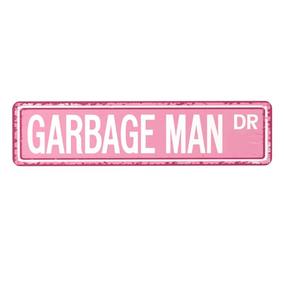 Iron Wall Decor Sign "Garbage Man Dr" Street Theme, Metal Plaque with Pre-Drilled Holes for Easy Hanging, Vintage Style Indoor/Outdoor Home Decor, 4x16 Inches