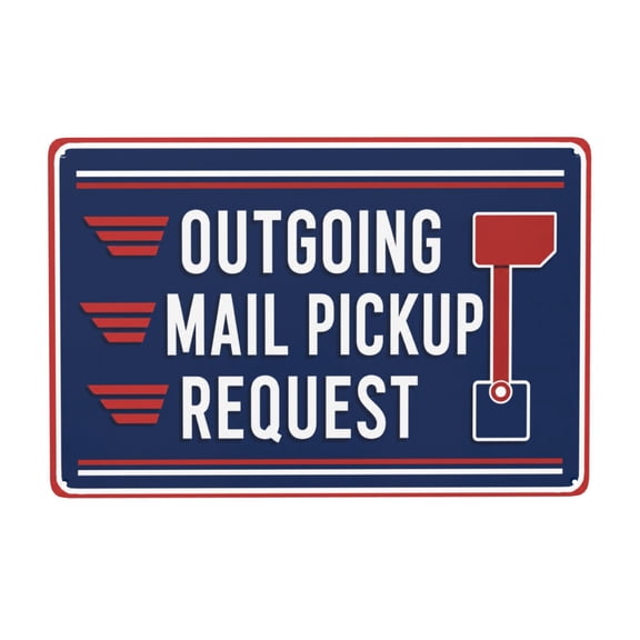 Iron Wall Decor Sign for Home and Office - 'Outgoing Mail Pickup Request' Theme with Pre-Drilled Holes for Easy Hanging - Vintage Style Rustic Metal Plaque 8x12 Inch Indoor Outdoor Use