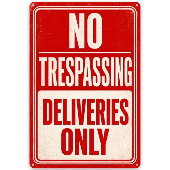 Iron Wall Decor Sign - "No Trespassing Deliveries Only" - Vintage Style Metal Sign for Indoor or Outdoor Use, Easy Hanging with Pre-Drilled Holes, Weather Resistant, 8x12 Inch