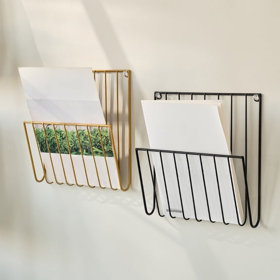 Iron Wall File Organizer Magazine Rack - Space-Saving Wall Mount Newspaper Holder, Easy Install Wall File Holder Book and Mail Organizer for Home Office