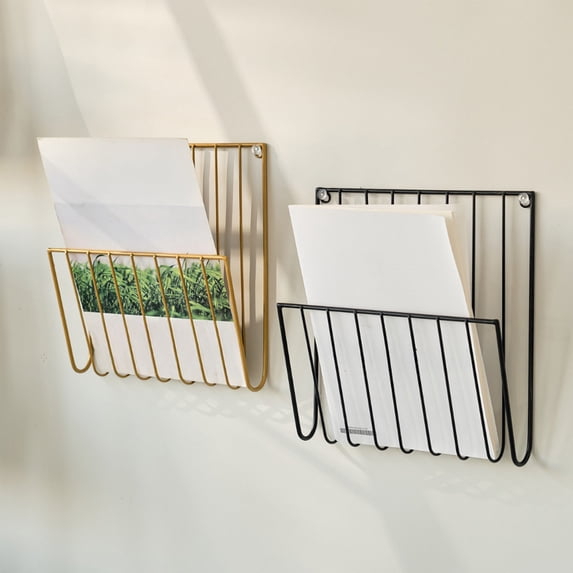 Iron Wall File Organizer Magazine Rack - Space-Saving Wall Mount Newspaper Holder, Easy Install Wall File Holder Book and Mail Organizer for Home Office