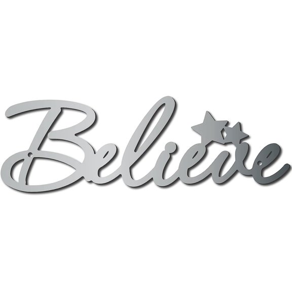 Iron Wall Hanging Decoration with Screws Metal Wall Art Ornament for Home Star with Word Believe Silver 100x300x1mm Silver