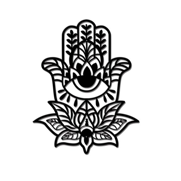Iron Wall Hanging Decorative with Screws Hamsa Hand Metal Wall Art Ornament for Home Electrophoresis Black 298x235mm
