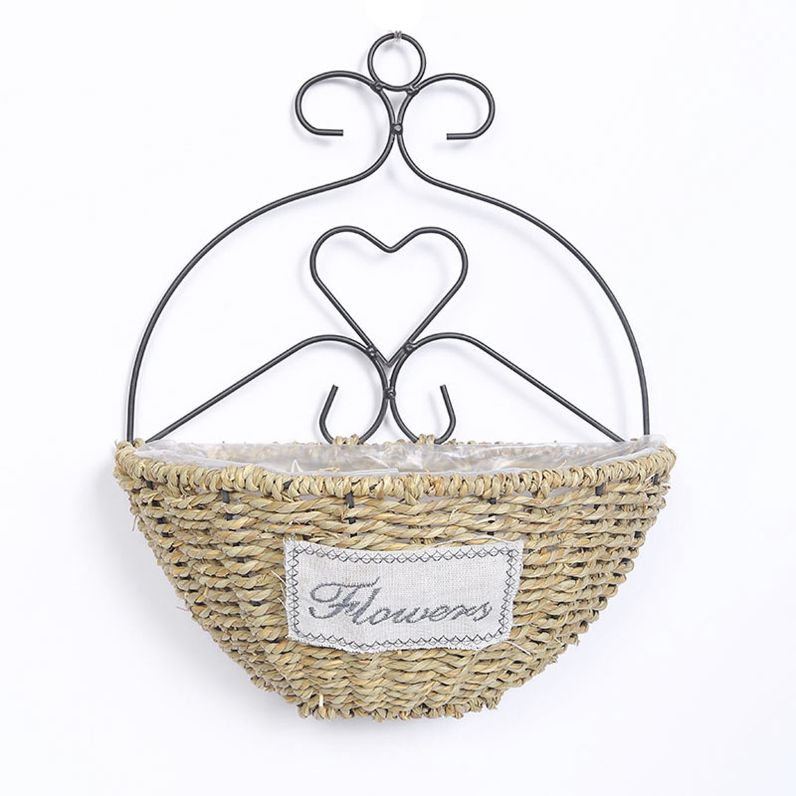 Iron Wall Hanging Planters Basket 13 Inches Half Round Hanging Wicker Wall Baskets Plant Flower Wall Holder Liner Plant Hanger Decoration for Garden Porch Balcony Indoor Outdoor.