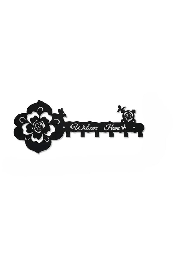 Iron Wall Hook Key Rack with 6 Flower Design Hooks for Entryway and Hallway, 10.63x4.41 Inch Rustproof Iron Coat and Accessories Organizer for Kitchen and Home Decor