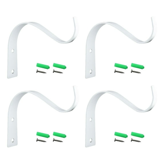 Iron Wall Hooks for Hanging Plant Lanterns, Heavy Duty Plant Hanger Fence Metal Bracket for Bird Feeders, Wind Chimes, Mason Jar Sconces, Light Outdoor Indoor Rustic Home Decor (White/4 Pcs) 4.5x3.54"