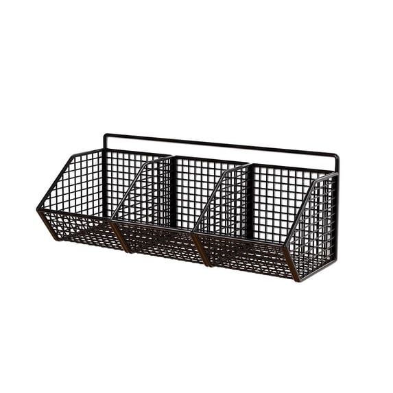 Iron Wall Mount Storage Basket Black Waterproof Rustproof Kitchen Bathroom Organizer