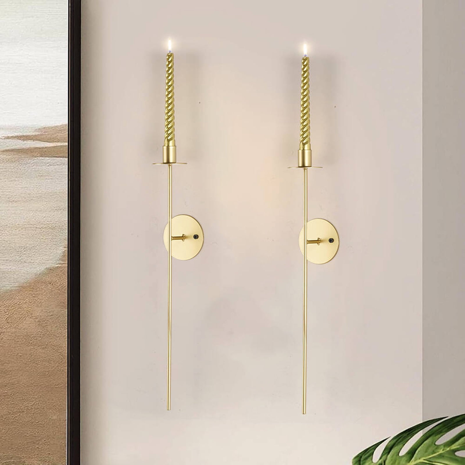 Iron Wall Mounted Candle Holders Set of 2, Metal Candlestick Wall ...