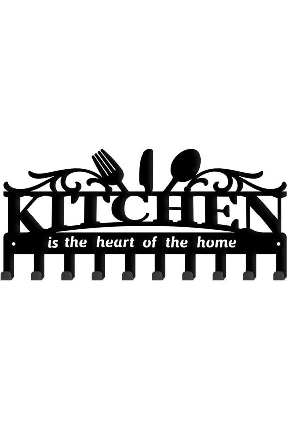 Iron Wall Mounted Hook Hangers 10-Hook Decorative Organizer Rack for Bag Clothes Key Scarf Hanging Holder with Screws Black Tool 150x330mm