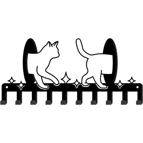 Iron Wall Mounted Hook Hangers 10-Hook Decorative Organizer Rack for bag Clothes Key Scarf Hanging Holder with Screws Black Cat Shape 150x330mm 1set