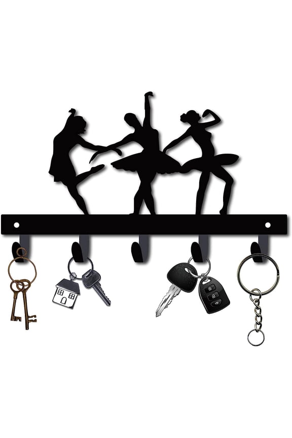 Iron Wall Mounted Hook Hangers Decorative Organizer Rack with 5 Hooks for Bag Clothes Key Scarf Hanging Holder Ballet Dancer Gunmetal 16x27cm