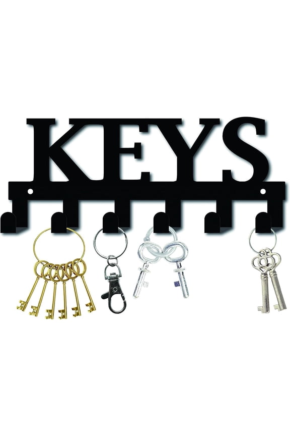 Iron Wall Mounted Hook Hangers Decorative Organizer Rack with 6 Hooks for Bag Clothes Key Scarf Hanging Holder KEYS Gunmetal 110x270mm