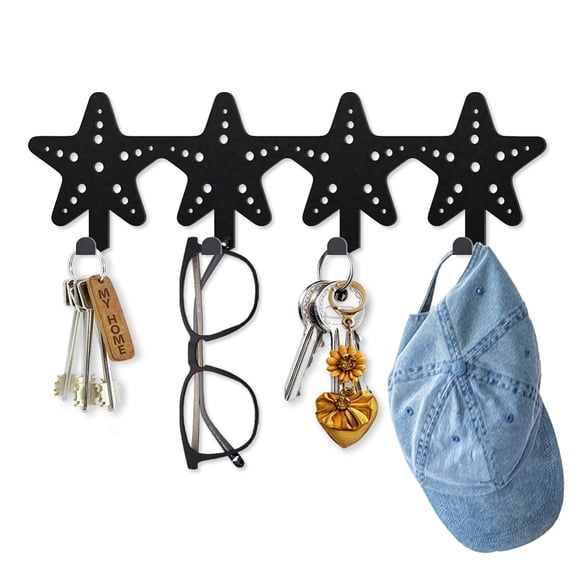 Iron Wall Mounted Hook Hangers Decorative Organizer Rack with Screws 4 Hooks for Bag Clothes Key Scarf Hanging Holder Starfish 75x250mm