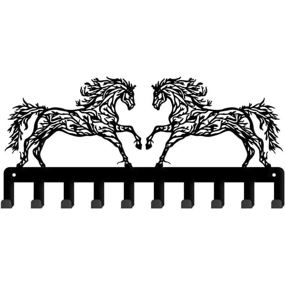 Iron Wall Mounted Hooks Hangers 10-Hooks Decorative Organizer Rack for Bag Clothes Key Scarf Hanging Holder with Screws Black Horse Gold