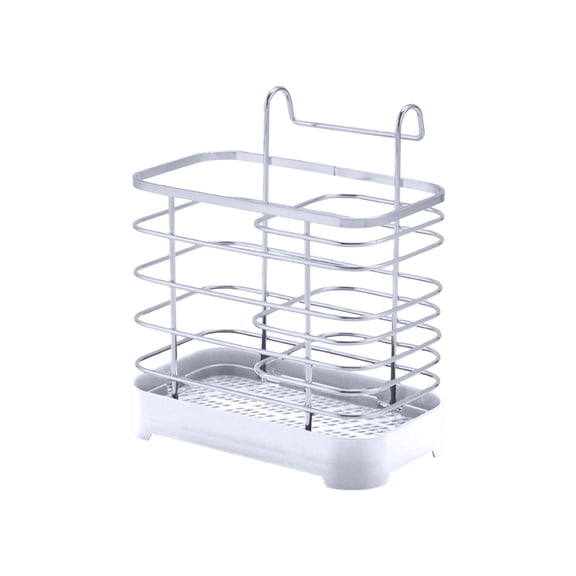 Iron Wall Mounted Kitchen Utensil Holder Double Grid Chopstick Spoon Storage Rack Pull-Out Knife Fork Organizer Silver Bronze 1 Pack