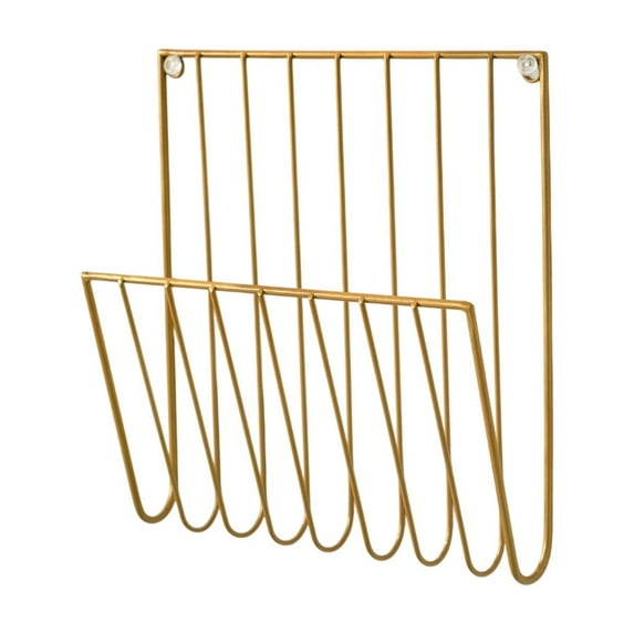 Iron Wall Storage Rack, Wall Mounted Book Rack, Modern Iron Wall Mounted Book and Newspaper Storage Rack for Bedroom and Study, Black and Gold Durable Metal Organizer