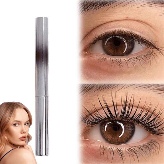 Iron Wand Mascara, Brushless Metal Wand Mascara Black Washable Metal Mascaras, Waterproof Long-Lasting 3D Curling Eyelash Iron Mascaras with No Flaking (Brown) ﻿