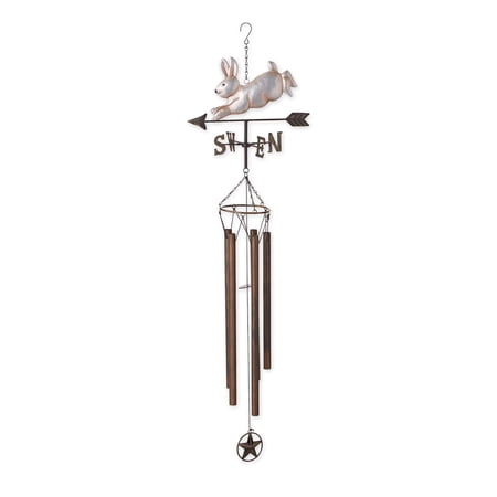 Accent Plus Iron Weathervane Windchime, Outdoor Chimes for Yard & Garden, 45x11.75x7, Silver Rabbit