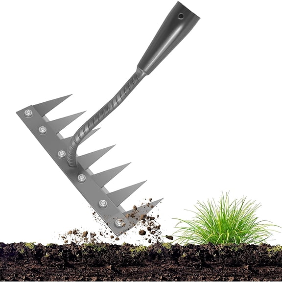 Iron Weeder Tool Without Long Handle, 7 Teeths Manual Weeder Remover Tool, Hand Weed Rake and Garden Hoe for Gardening, Heavy Duty Uprooting Weeding Pull for Yard, Lawn, Patio and Garden