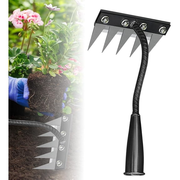 Iron Weeding Rake 2.0, 2025 Upgrade 5/6/7/8 Teeth Carbon Steel Garden Weeder Rakes, Iron Rake for Gardening and Weedings, Heavy-Duty Garden Hand Weeder Puller Tool for Yard Lawn and Garden (5 Teeth)