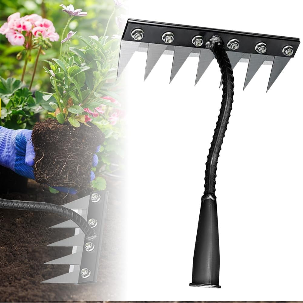 Iron Weeding Rake 2.0, 2026 New 5/6/7/8 Teeth Carbon Steel Garden Weeder Rakes, Iron Rake for Yard Lawn and Garden, Heavy-Duty Gardens Hand Weeder Puller Tool for Gardening and Weedings (7 Teeth)