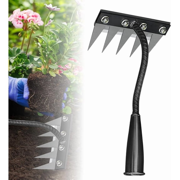 Iron Weeding Rake 2.0, 2026 New 5/6/7/8 Teeth Carbon Steel Garden Weeder Rakes, Iron Rake for Yard Lawn and Garden, Heavy-Duty Gardens Hand Weeder Puller Tool for Gardening and Weedings (5 Teeth)