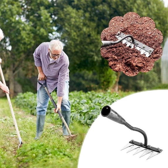 Iron Weeding Rake 5/6/7/8 Teeth Carbon Steel Garden Weeder Rakes, Iron Rake for Yard Lawn and Garden, Garden Tools for Weedings 5 teeth&Glove