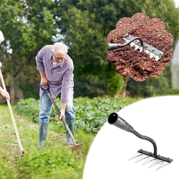 Iron Weeding Rake 5/6/7/8 Teeth Carbon Steel Garden Weeder Rakes, Iron Rake for Yard Lawn and Garden, Garden Tools for Weedings 5 teeth&Glove