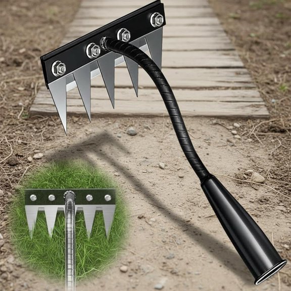 Iron Weeding Rake, Detachable Gardening Hand Weeder Tool with Ergonomic Grip, Heavy-Duty Hand Weeder Puller Tool for Yard & Lawn & Flowerbeds