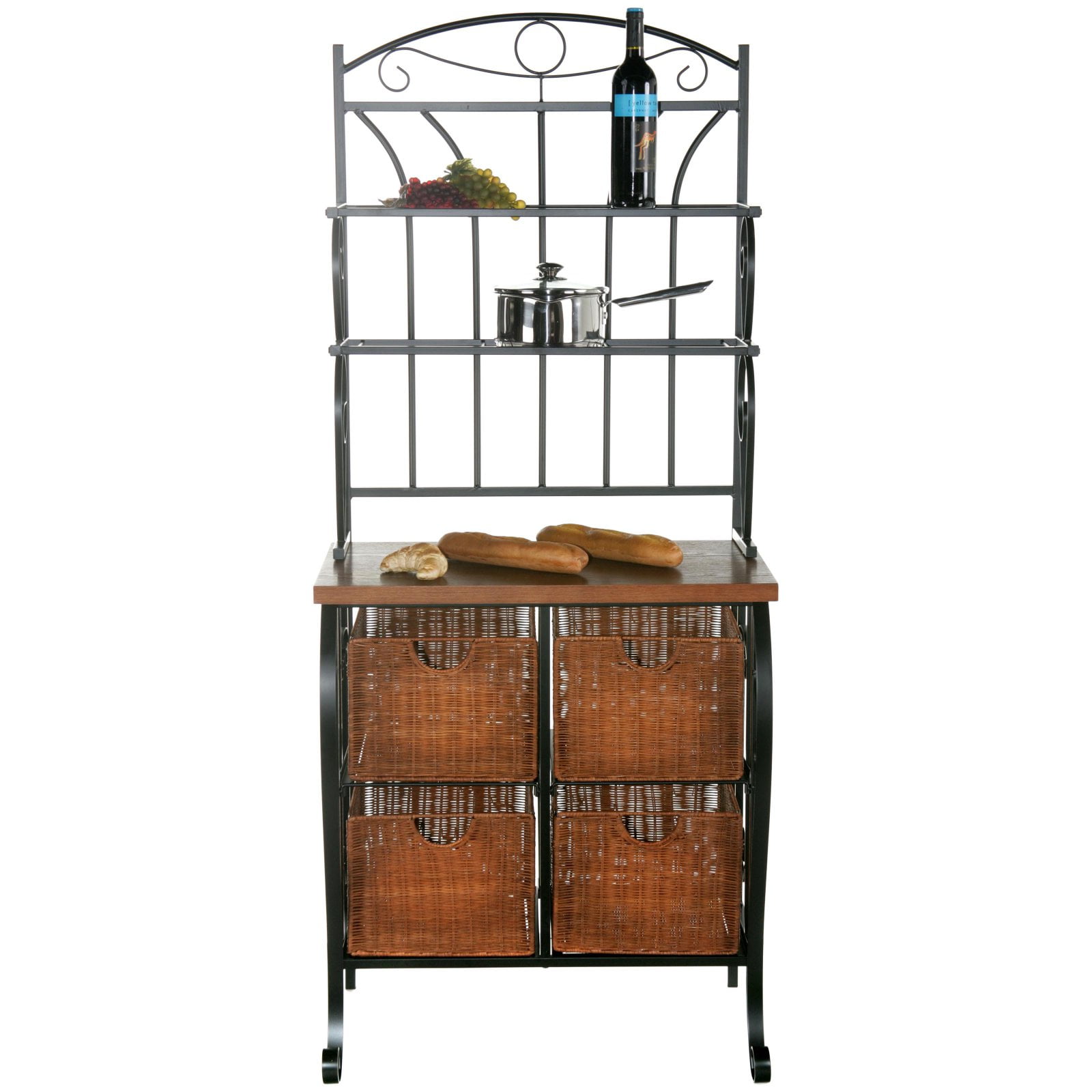 Iron/Wicker Bakers Rack - Walmart.com