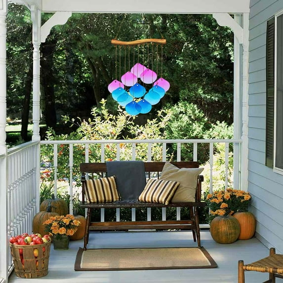 Iron Wind Chime Outdoor Hanging Decor | Handmade Fused Multicolor Glass Wind Bells | Garden Patio Ornament | Colorful Glass | 23.6x7.7x3.5 in | 1 Pack