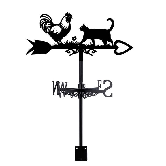 Iron Wind Direction Indicator Weathervane for Outdoor Garden Wind Measuring Tool Cat Shape 223x358mm